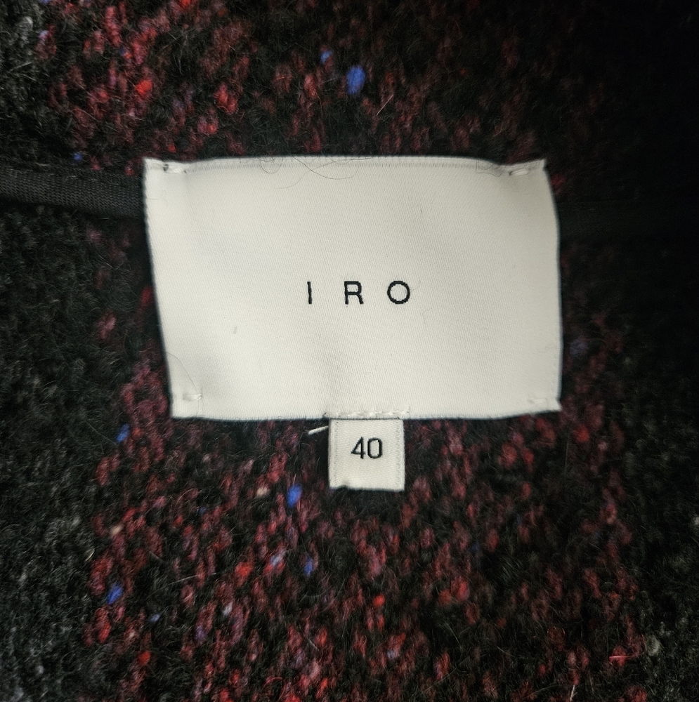 IRO Beverly Black Burgundy Wool Blend Stripe Open Front Coat Size 8 - Picture 4 of 6